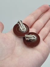 Load image into Gallery viewer, 1950s Marroon and Gold Moon Confetti Lucite Earrings
