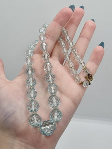 1930s Pale Icy Clear Blue Glass Necklace