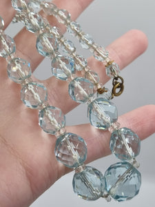 1930s Pale Icy Clear Blue Glass Necklace