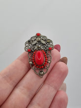 Load image into Gallery viewer, 1930s Czech Filigree Red Glass Dress Clip
