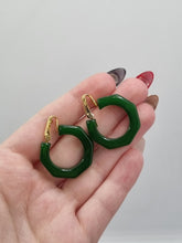 Load image into Gallery viewer, 1940s Dark Green Bakelite Hoop Earrings
