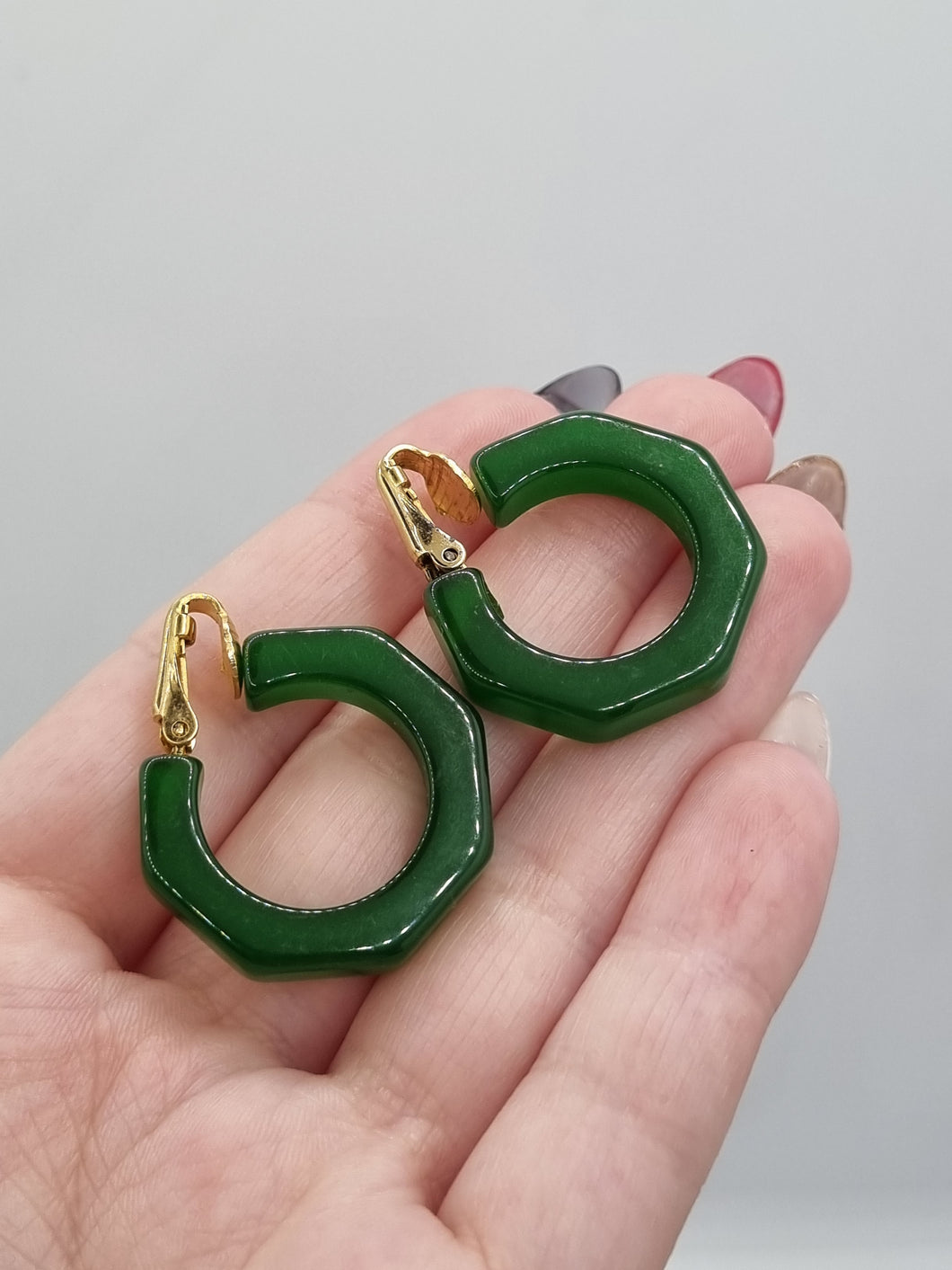 1940s Dark Green Bakelite Hoop Earrings