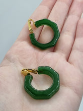 Load image into Gallery viewer, 1940s Dark Green Bakelite Hoop Earrings
