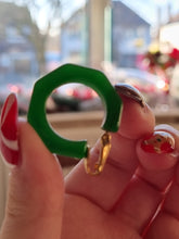 Load image into Gallery viewer, 1940s Dark Green Bakelite Hoop Earrings
