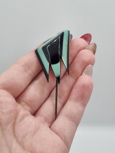 1930s Art Deco Black and Turquoise Galalith Flash