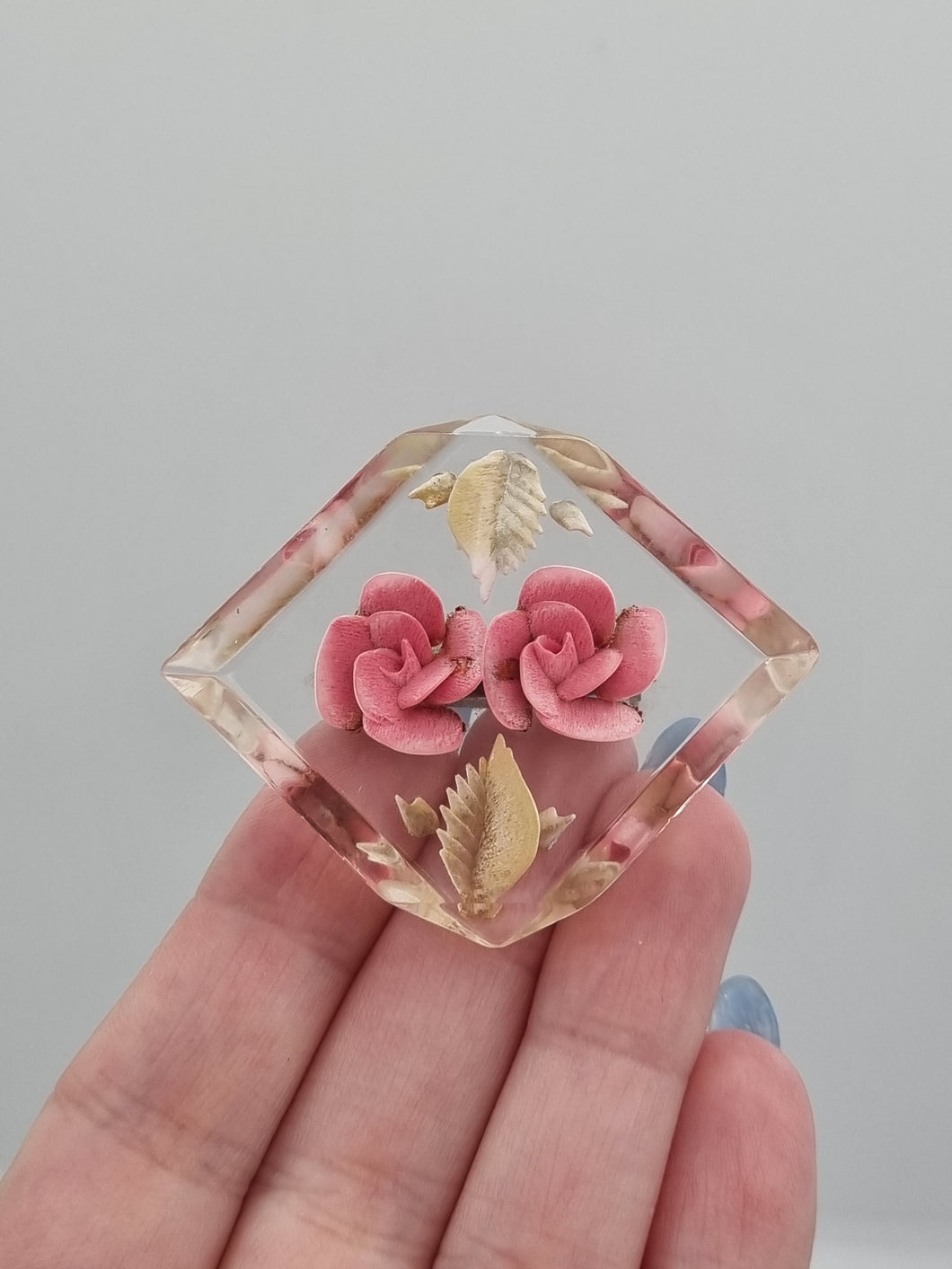 1940s Reverse Carved Lucite Pink Brooch