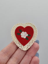 Load image into Gallery viewer, 1940s Red Valentines Flower Lace Effect Heart Brooch
