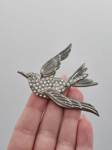 1930s Deco Pot Metal Diamante Bird Brooch