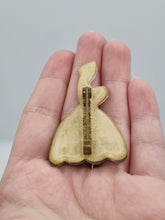 Load image into Gallery viewer, 1940s Reverse Carved Painted Lucite Crinoline Lady Brooch
