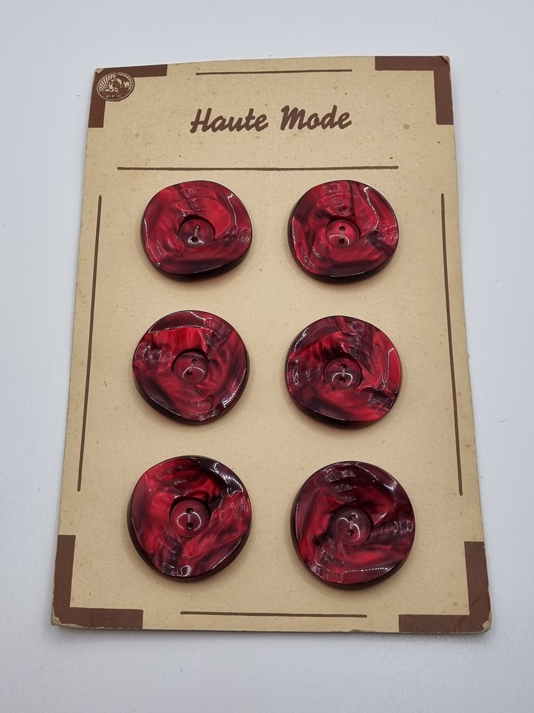 1940s Deadstock Carded Dark Red Marbled Buttons