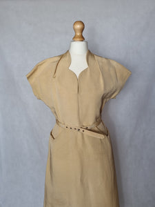 1950s Yellow Grosgrain Dress With Strong Shoulders