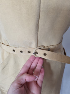1950s Yellow Grosgrain Dress With Strong Shoulders