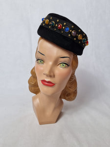 1940s Black New York Creation Multicoloured Jewelled Hat