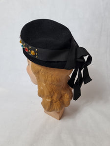 1940s Black New York Creation Multicoloured Jewelled Hat