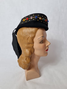 1940s Black New York Creation Multicoloured Jewelled Hat