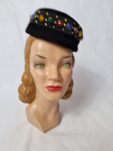 Load image into Gallery viewer, 1940s Black New York Creation Multicoloured Jewelled Hat
