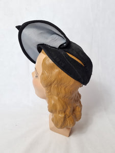 1940s Black and Duck Egg Blue Skull Cap Type Hat With Bow