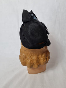 1940s Black and Duck Egg Blue Skull Cap Type Hat With Bow
