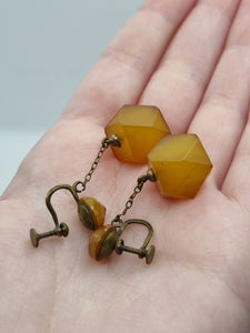 1940s Orange Faceted Bakelite Dangle Earrings