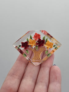 1940s Orange and Red Reverse Carved Lucite Brooch
