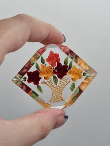 1940s Orange and Red Reverse Carved Lucite Brooch