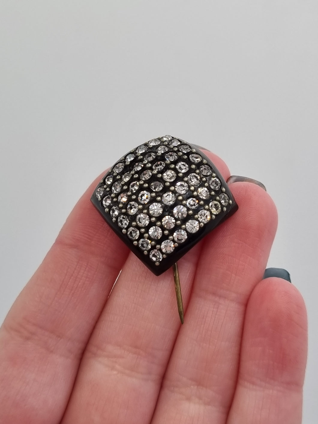 1930s Black Deco Celluloid Rhinestone Flash