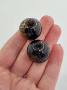 1940s Dark Brown Marbled Bakelite Ball Earrings