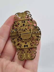 1930s Czech Blue Glass Filigree Buckle