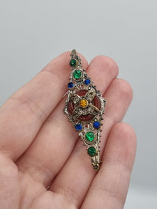 1930s Czech Multicoloured Glass Filigree Brooch