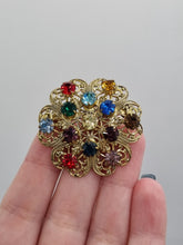 Load image into Gallery viewer, 1930s Czech Multicoloured Gold Tone Filigree Brooch

