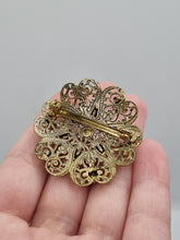 Load image into Gallery viewer, 1930s Czech Multicoloured Gold Tone Filigree Brooch
