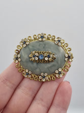 Load image into Gallery viewer, 1930s Czech Green Stone, Blue Glass and Enamel Brooch

