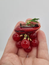 Load image into Gallery viewer, 1940s Book Piece Carved Wood Log and Cherries Bakelite Dangly Brooch
