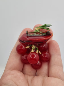 1940s Book Piece Carved Wood Log and Cherries Bakelite Dangly Brooch