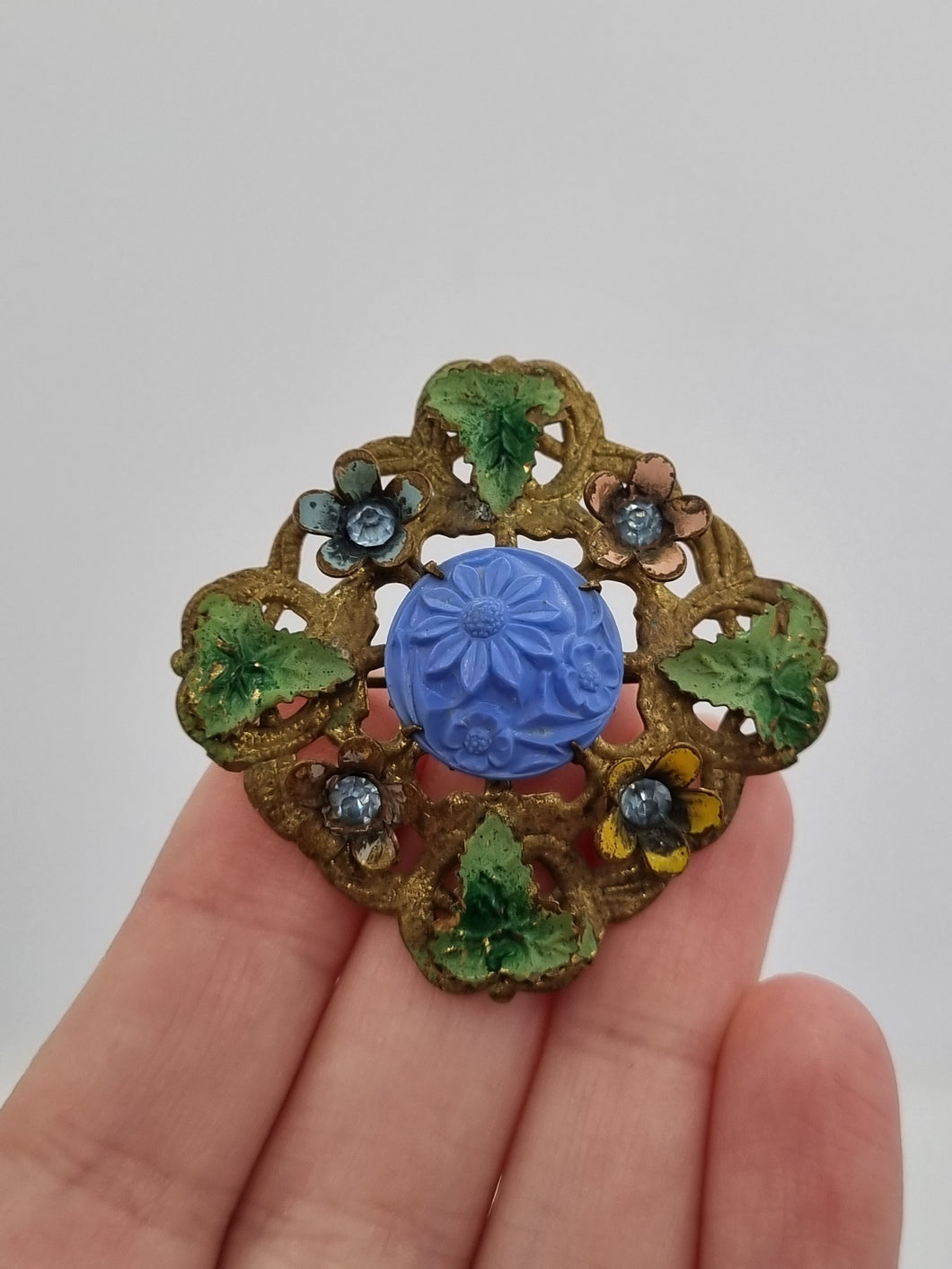 1930s Czech Multicoloured Glass Brooch