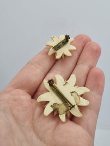 1940s Carved Edelweiss Brooch Set
