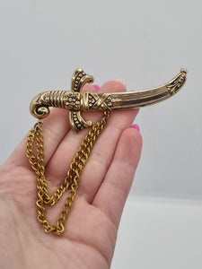 1940s RARE Stamped Coro Pegasus Sword Scimitar Chain Brooch