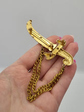 Load image into Gallery viewer, 1940s RARE Stamped Coro Pegasus Sword Scimitar Chain Brooch
