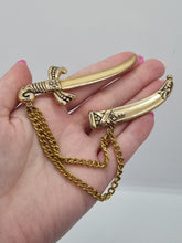 Load image into Gallery viewer, 1940s RARE Stamped Coro Pegasus Sword Scimitar Chain Brooch
