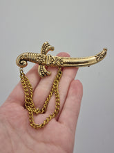 Load image into Gallery viewer, 1940s RARE Stamped Coro Pegasus Sword Scimitar Chain Brooch

