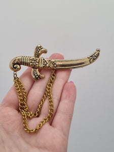 1940s RARE Stamped Coro Pegasus Sword Scimitar Chain Brooch