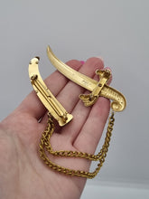 Load image into Gallery viewer, 1940s RARE Stamped Coro Pegasus Sword Scimitar Chain Brooch
