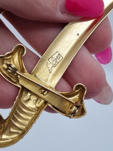 Load image into Gallery viewer, 1940s RARE Stamped Coro Pegasus Sword Scimitar Chain Brooch
