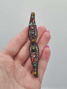 1930s Czech Long Filigree Multicoloured Bar Brooch