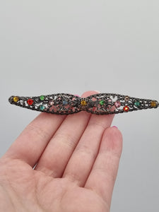 1930s Czech Long Filigree Multicoloured Bar Brooch