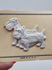 1940s Deadstock White Celluloid Dog Brooch
