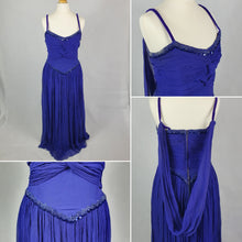 Load image into Gallery viewer, 1940s Purple/Blue Dress With Drape at The Back, Beading and Pleating
