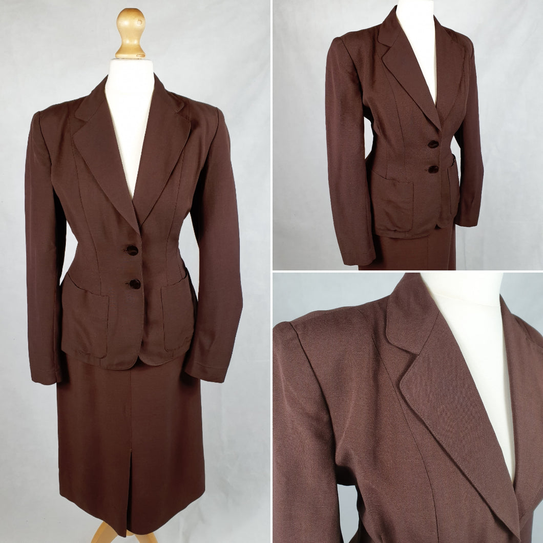1940s Chocolate Brown Lightweight Gabardine Suit