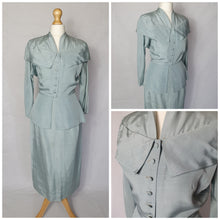 Load image into Gallery viewer, 1940s Pale Blue Silk Suit With Peplum Collar and Raglan Sleeve
