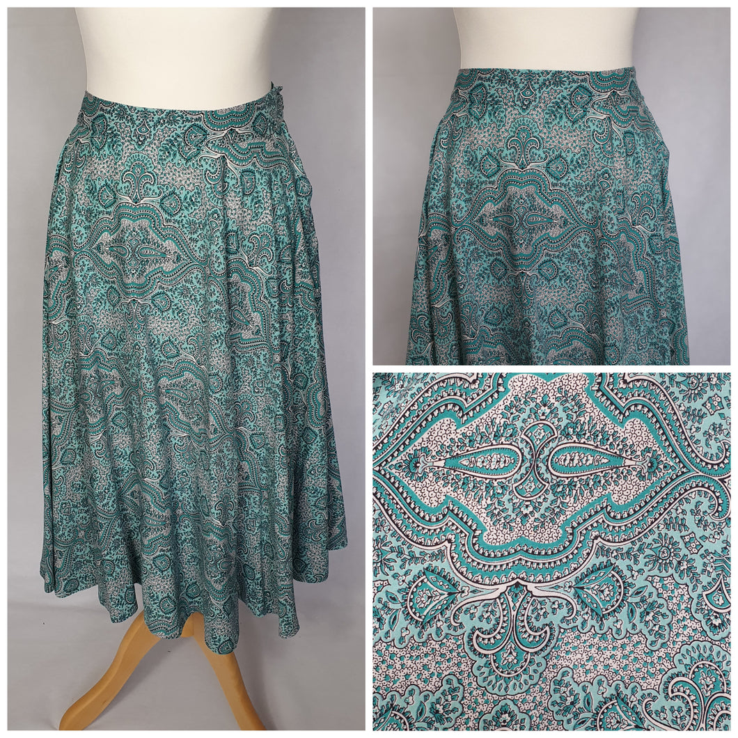 1950s Blue, Black and White Paisley Print Full Circle Skirt